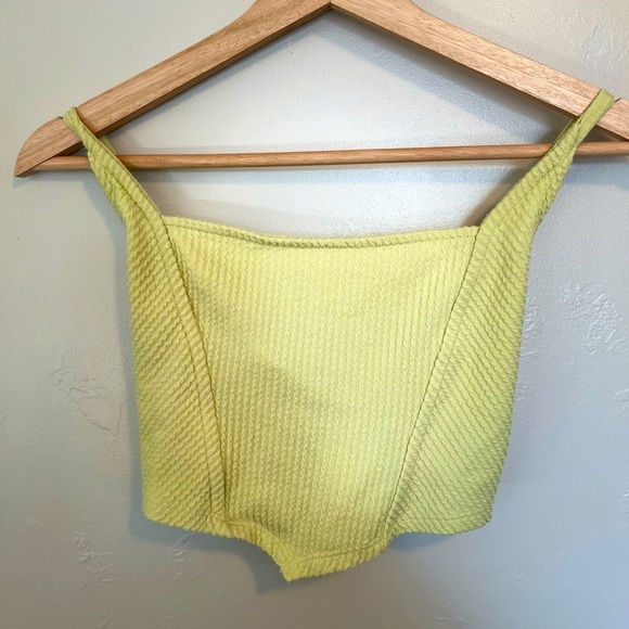 Urban Outfitters UO Modern Corset Top Cropped Cross Back Tank Lime Green - Picture 2 of 10